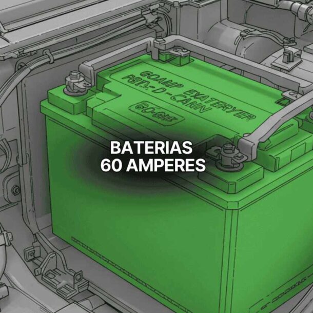 Ilustração técnica mostrando bateria automotiva verde de 60 amperes instalada no compartimento do motor, com cabos e terminais conectados, destacando detalhes visuais de baterias 60 amperes para carros.