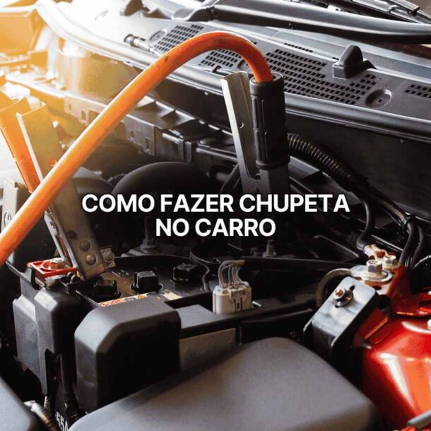 Motor de carro com cabos de energia conectados à bateria, ilustrando passo a passo sobre como fazer chupeta no carro para recarregar.
