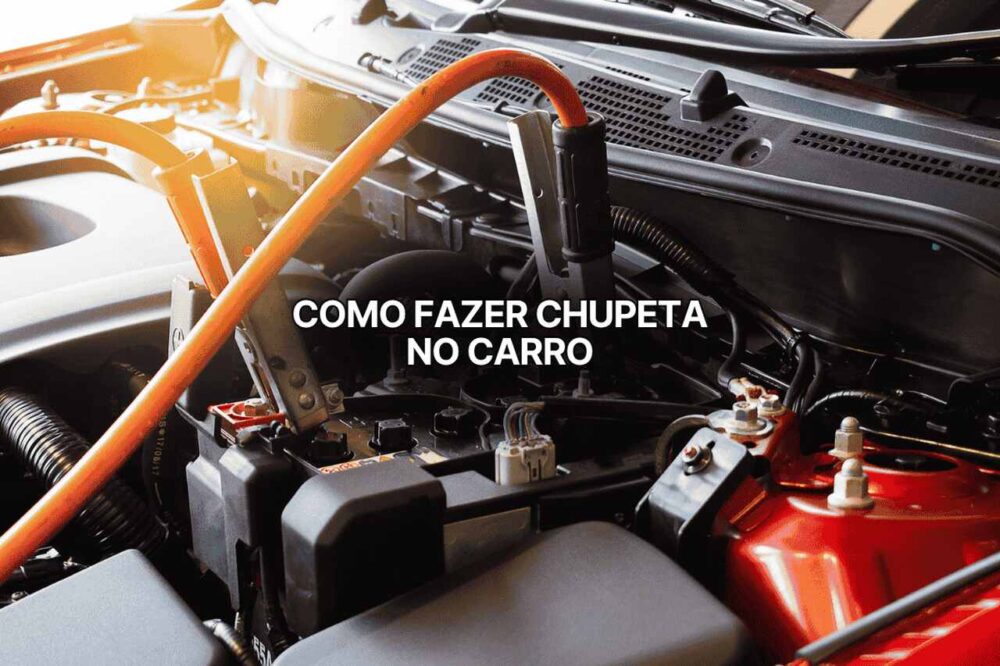 Motor de carro com cabos de energia conectados à bateria, ilustrando passo a passo sobre como fazer chupeta no carro para recarregar.