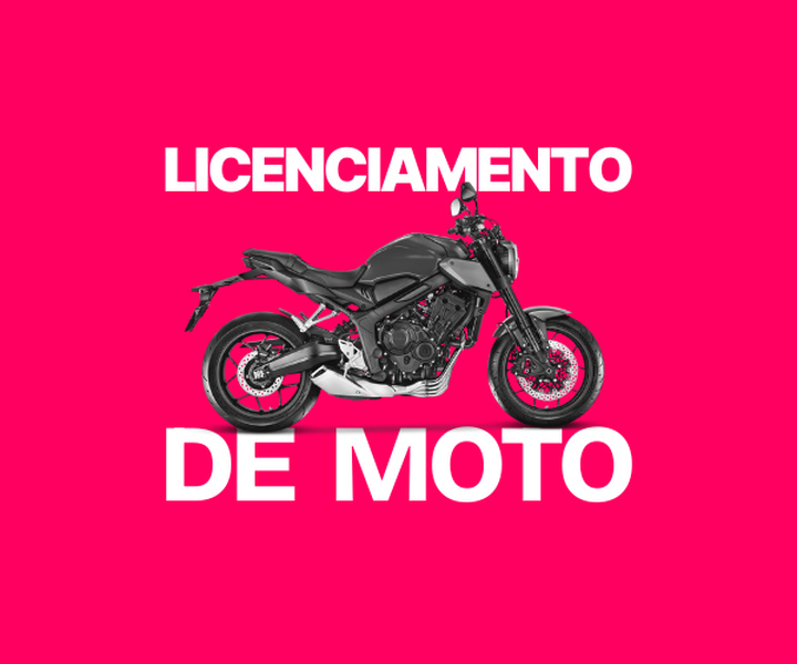 Imagem de banner do conteúdo sobre licenciamento de moto com a imagem de uma moto ao lado o título.