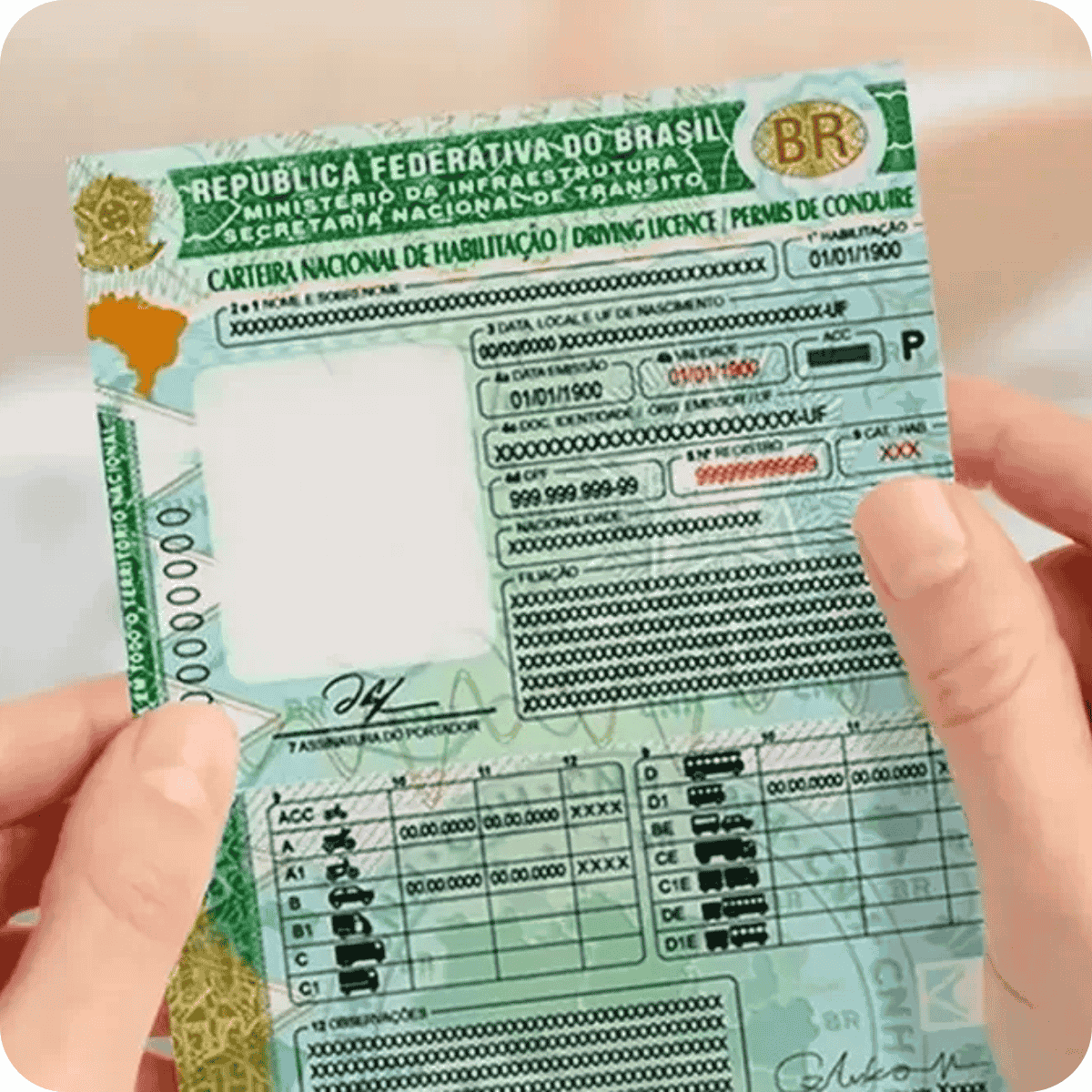 Imagem de uma mão segurando uma CNH, ilustrando uma pessoa recebendo a sua habilitação após o processo de renovar a CNH SC.