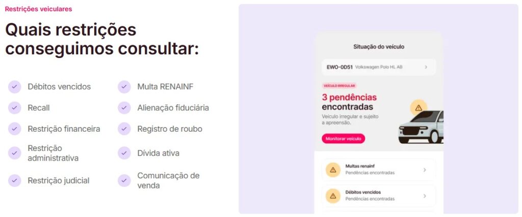 Checklist de quais pendências consultar no veículo.