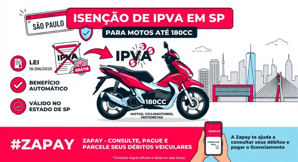 Isenção de IPVA em SP até 180cc para Motocicleta, Ciclomotor ou Motoneta