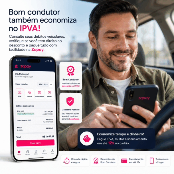 Motorista consulta Cadastro Positivo e débitos veiculares pelo celular.