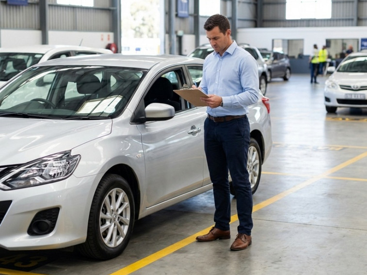 Profissional avaliando carro de leilão antes da contratação do seguro